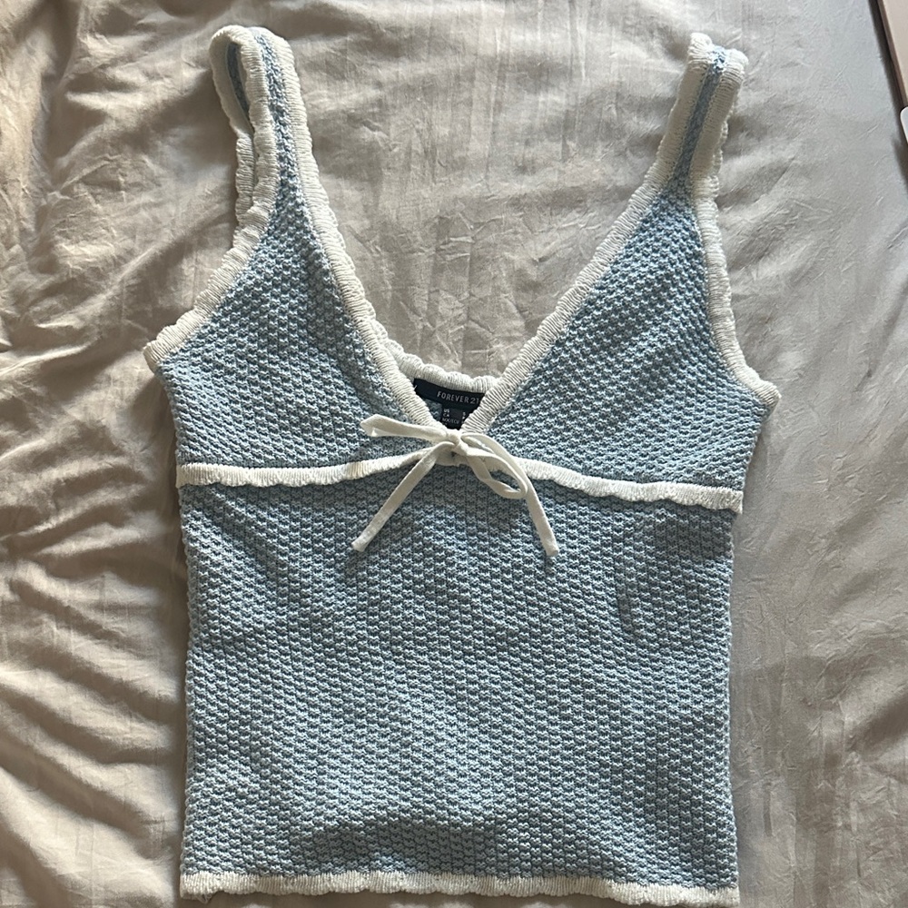 Forever 21 Blue Textured Camisole with White Edging